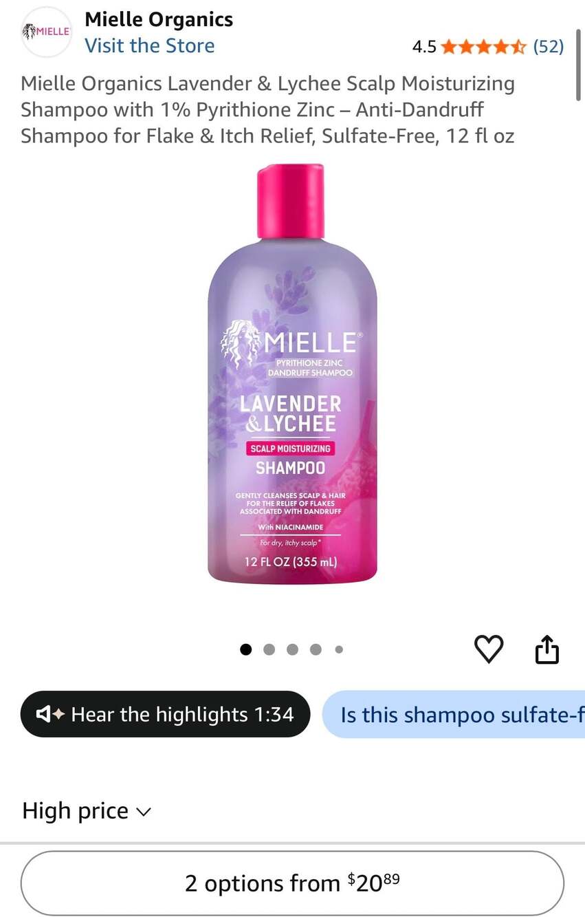 Mielle Organics Lavender & Lychee Scalp Moisturizing Shampoo 12 fl oz